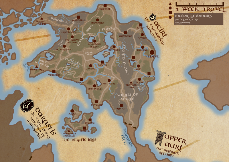 My final, most detailed rendition of the northernmost country. I added additional landmarks, locations and details that really helped bring the map to life.