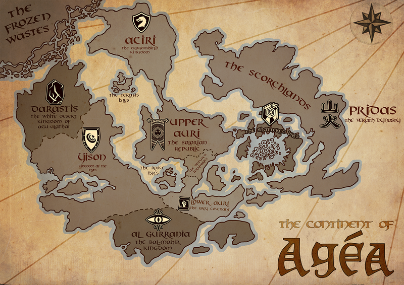 A digital rendition of the Agéan continent.