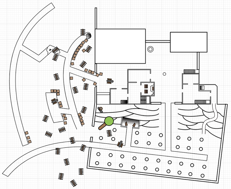 An illustration of the level just before the orchards were mostly replaced with the vineyard.
